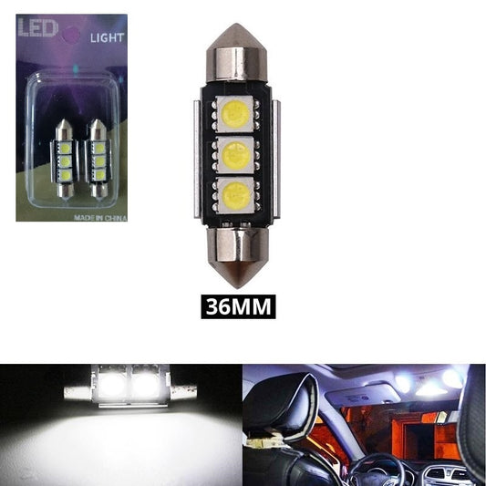 Комплект от 2 броя LED  Диодни Крушки 3 SMD 5050 36мм 12V Бяла Светлина Canbus Error Free Bez Грешки в блистер