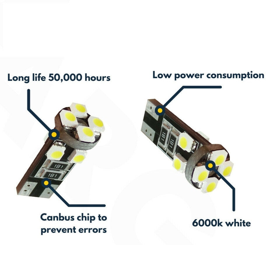 Комплкет от 2 броя LED  Диодни Крушки За Габарит Т10 W5W 8 SMD 12V Canbus - Error free Без грешки в Блистер