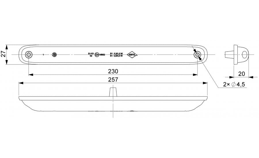 LED  Светлина, Две функции, Стоп, Габарит, Червен цвят, 12V - 24V, E-Mark