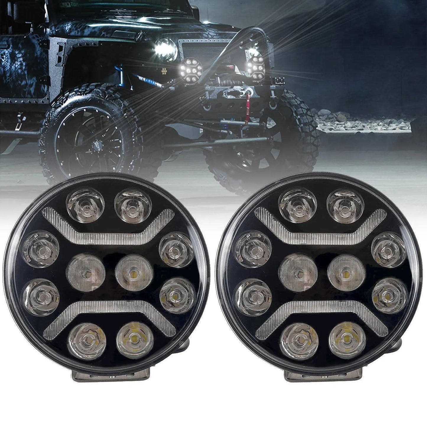 1бр Универсален LED + DRL Фар, бял+оранжев габарит Ø230 мм 12V/24V
