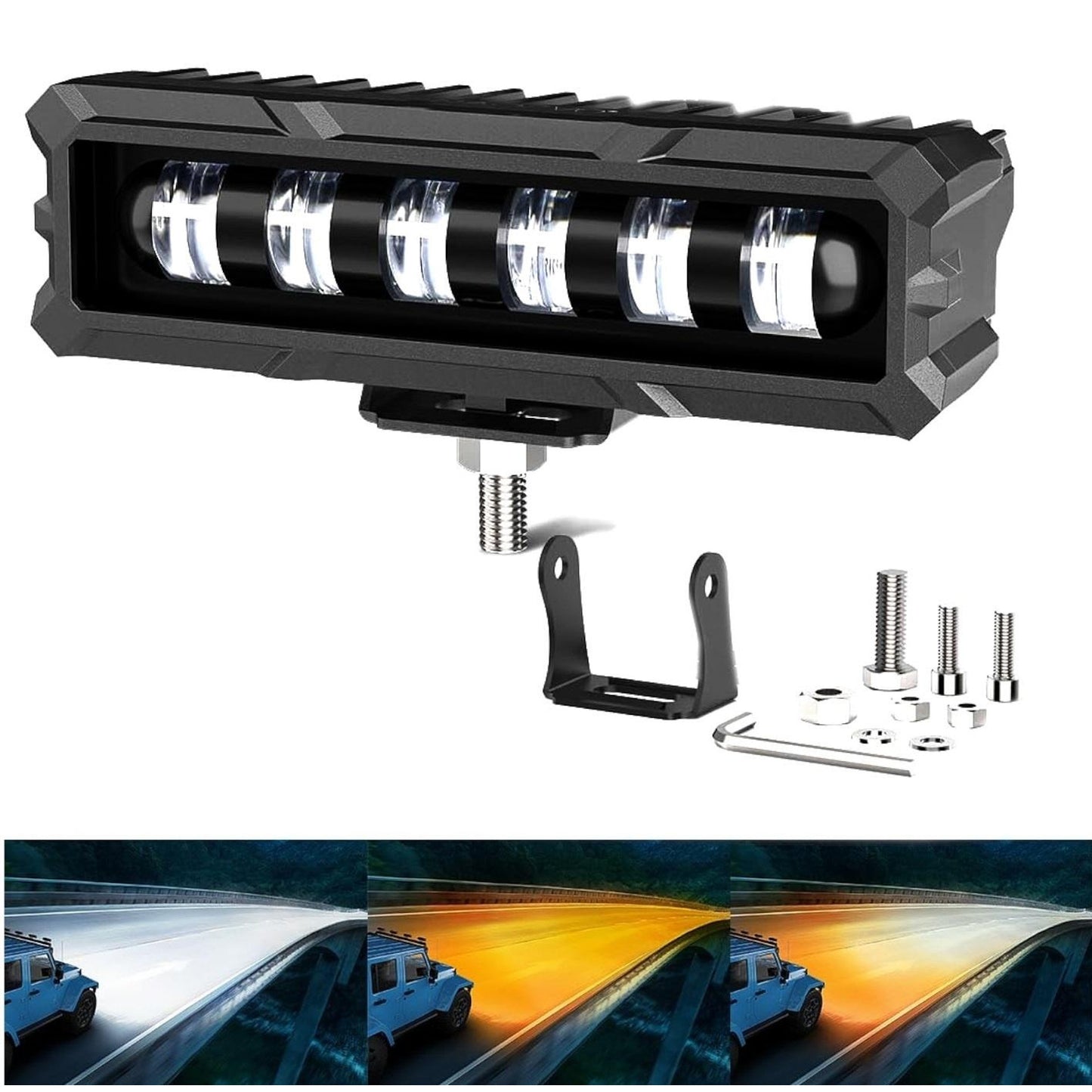 LED бар - дневна светлина 15.5см, 30W комбо - бяла 6500К и жълта 3000К светлина 12V-24V