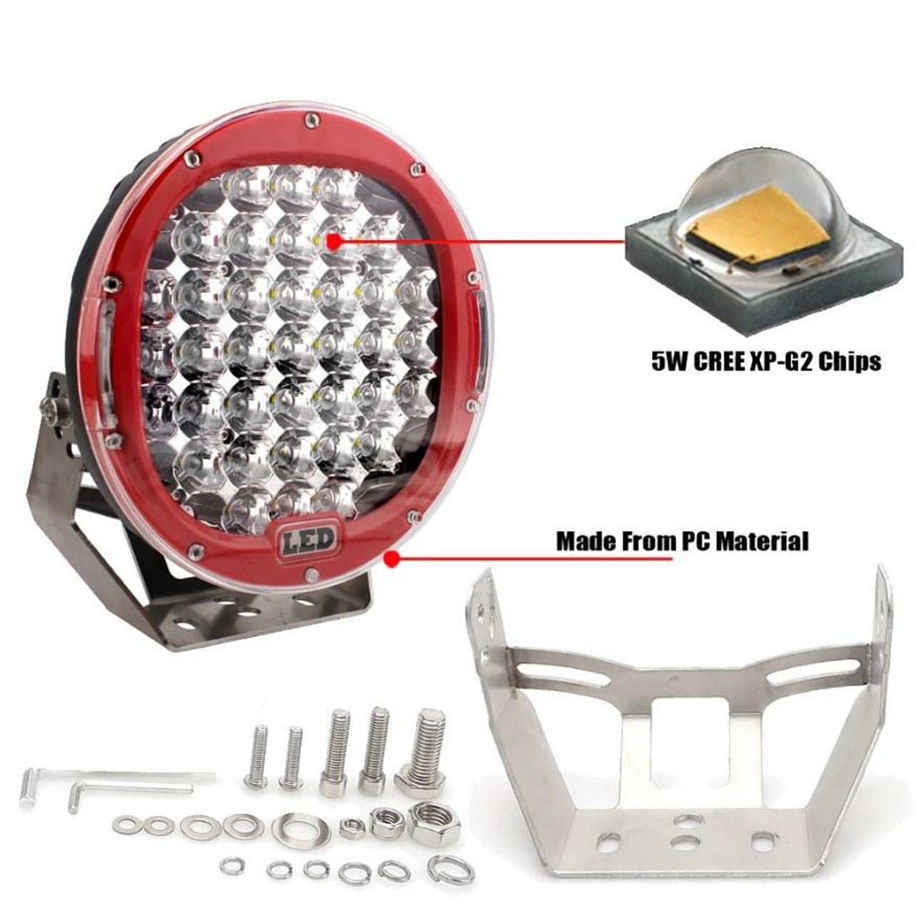 LED прожектор 9" (225мм) 185W 12V/24V, тип "пита", лъч до 250м