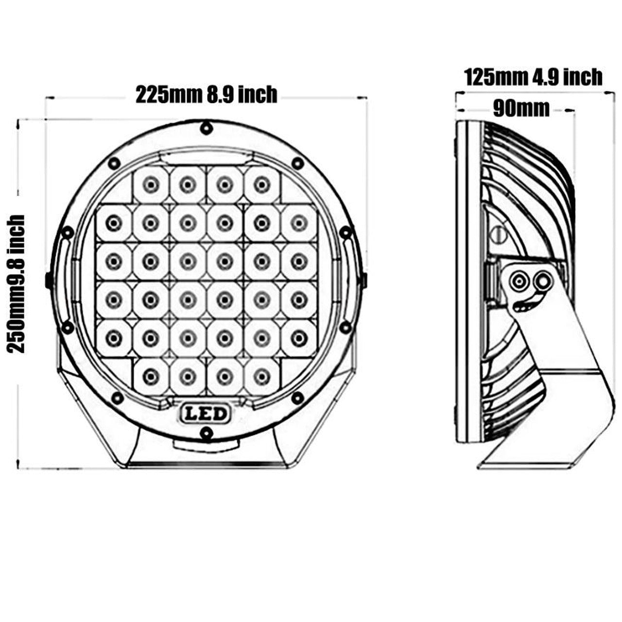 LED прожектор 9" (225мм) 185W 12V/24V, тип "пита", лъч до 250м