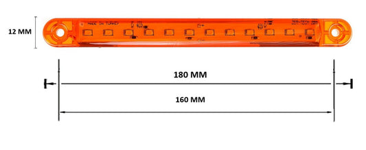 LED Оранжев Диоден Маркер Габарит Токос със 12 светодиода за камион ремарке бус ван каравана платформа 12V-24V