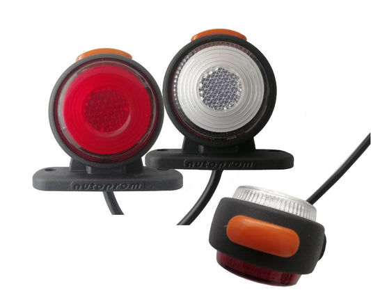 Комплект от 2 броя LED светодиодни габарити, токоси, рогче 24V с три светлини бяла,жълта,червена Неон Ефект за ремаркета, платформи, камиони и др.