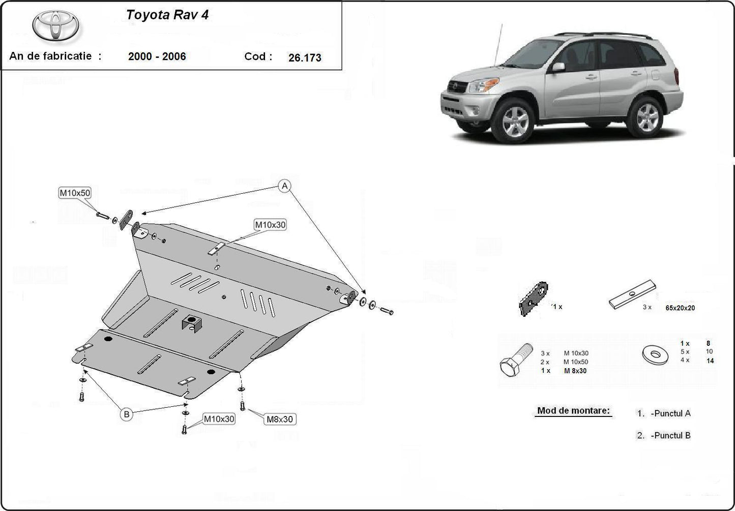 Метална кора под двигател и скоростна кутия TOYOTA RAV4 от 2000 до 2006