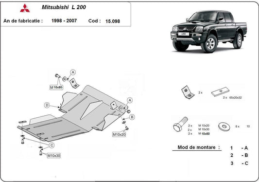 Метална кора под двигател MITSUBISHI L200 от 1997 до 2006
