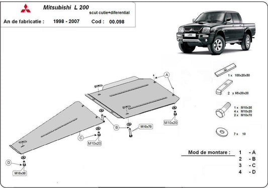 Метална кора под скоростна кутия и диференциал MITSUBISHI L200 от 1997 до 2006