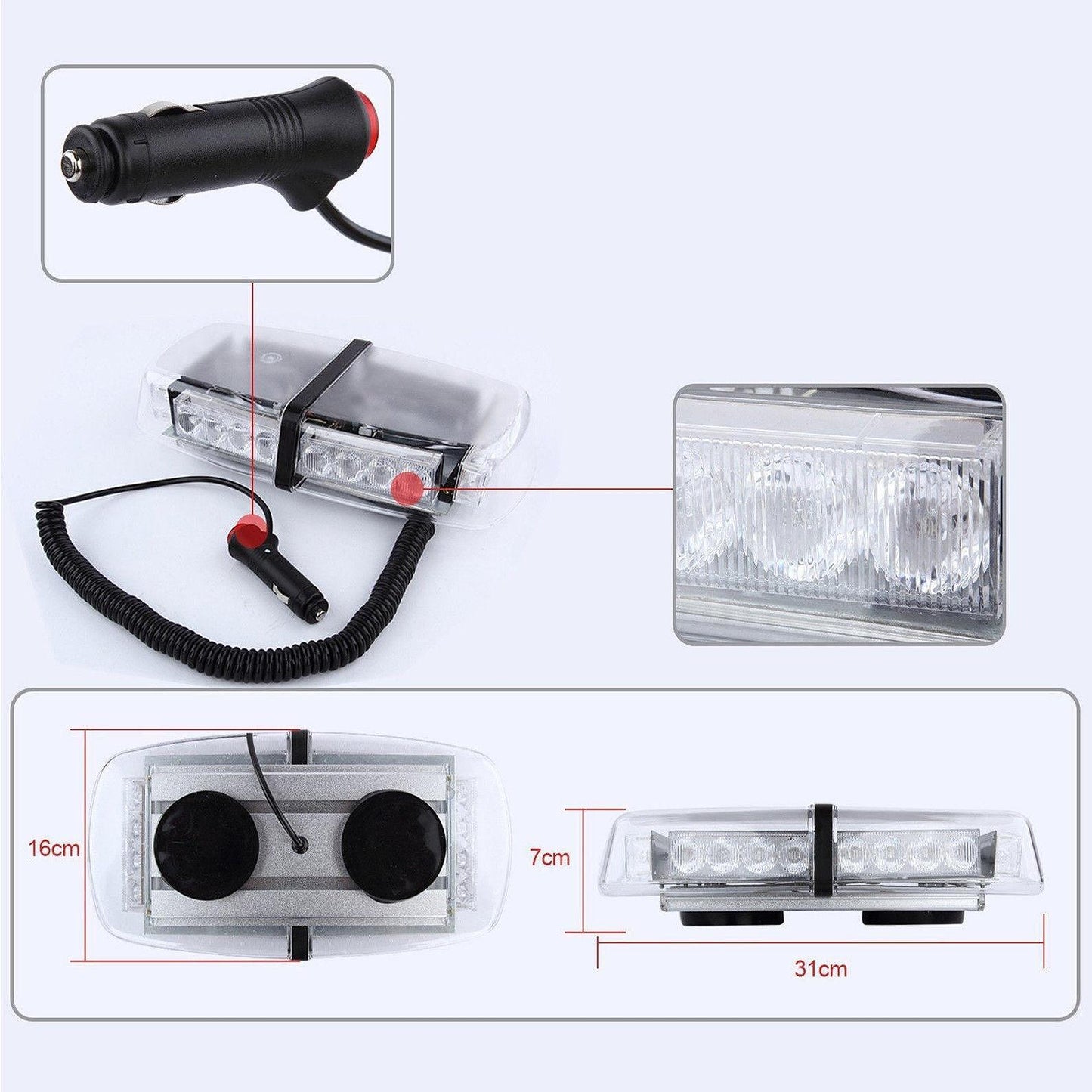 Оранжева аварийна лампа с магнит 31см 24W 12/24V led аварийна сигнална блиц лампа маяк за пътна помощ /бяло стъкло/