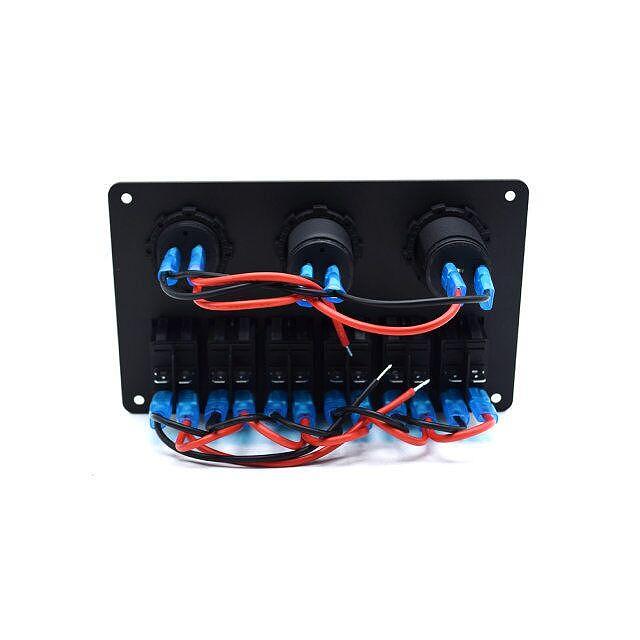 Панел за вграждане с 6 бутона, 2x USB, 12V изход и волтметър - универсален