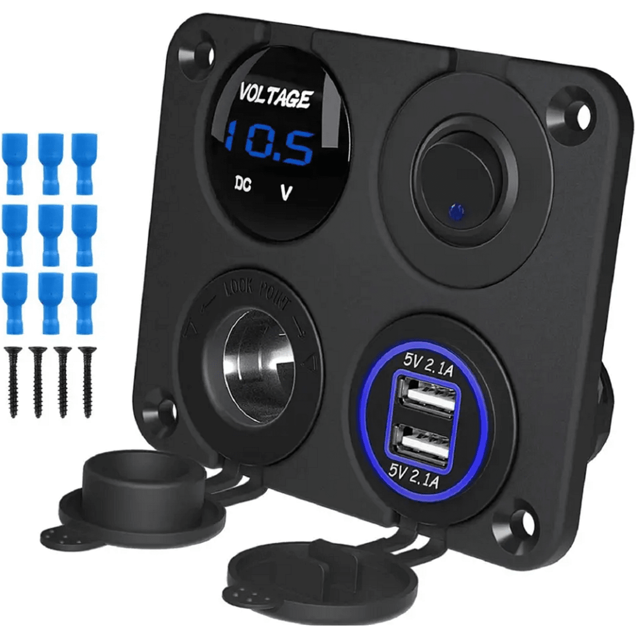 Панел за вграждане с 1 бутон ON/OFF, 2бр. USB, VOLT-метър и 12V изход