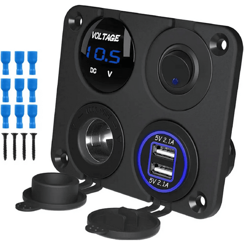 Панел за вграждане с 1 бутон ON/OFF, 2бр. USB, VOLT-метър и 12V изход