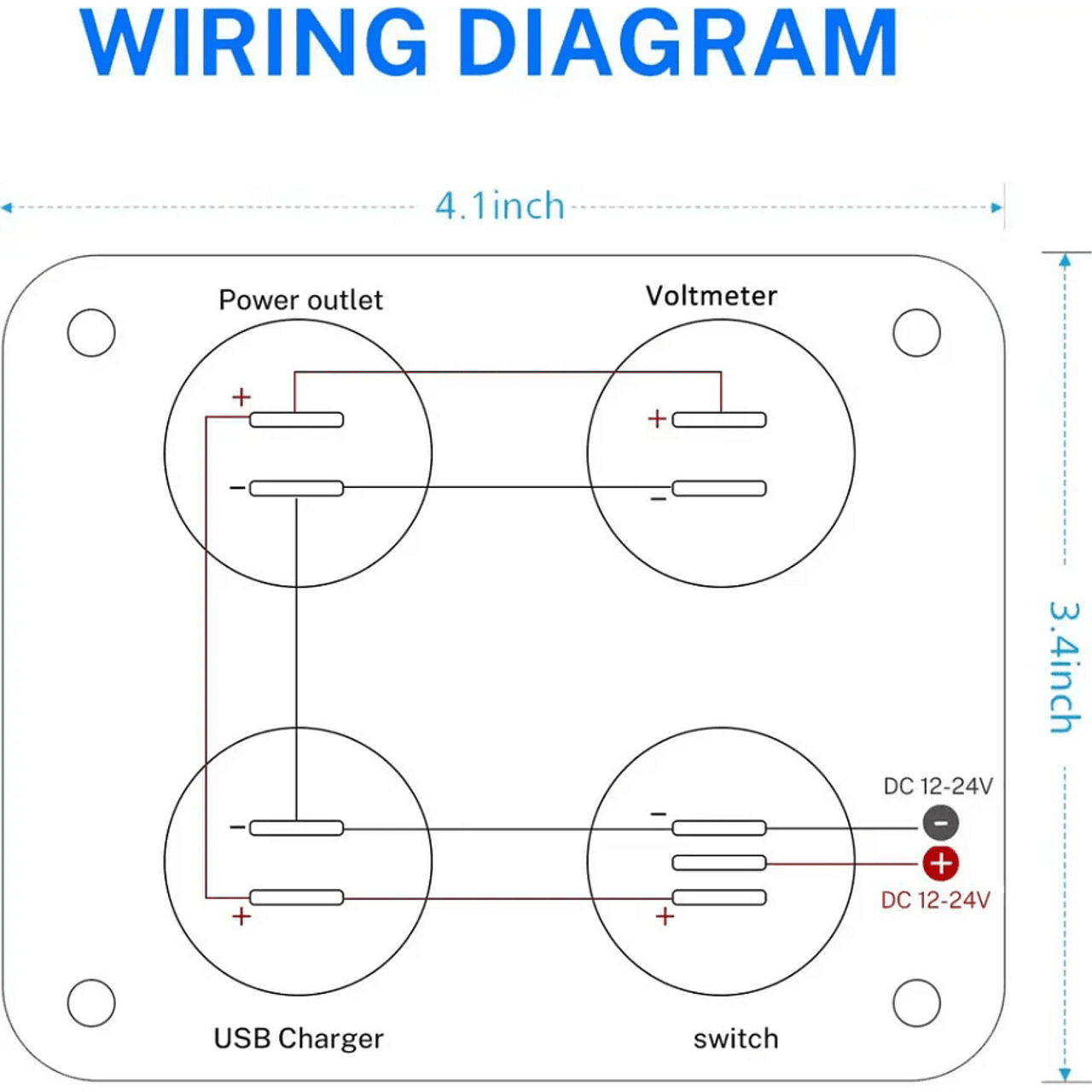 Панел за вграждане с 1 бутон ON/OFF, 2бр. USB, VOLT-метър и 12V изход
