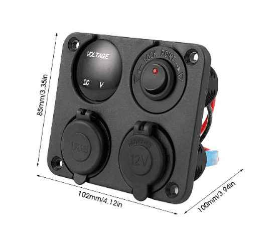 Панел за вграждане с 1 бутон ON/OFF, 2бр. USB, VOLT-метър и 12V изход