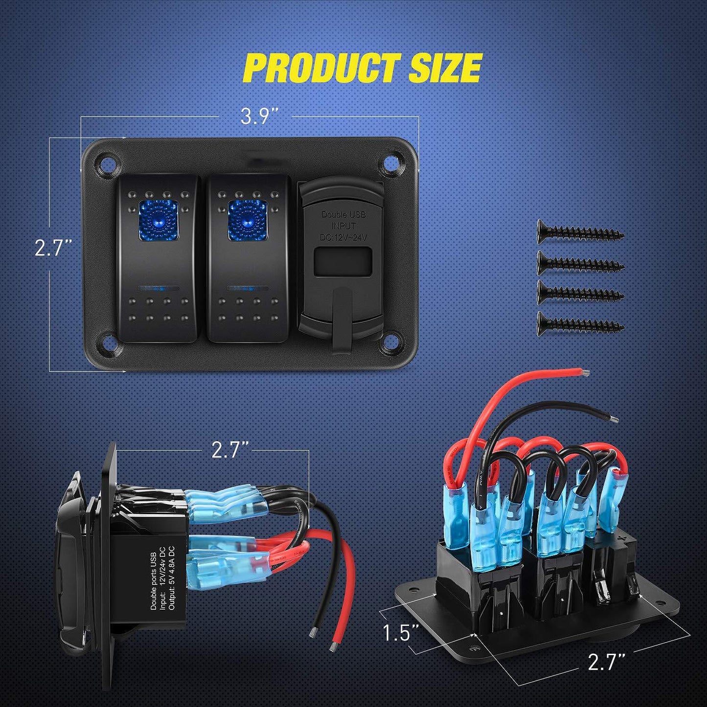 Панел за вграждане с 2 бутон ON/OFF + 2бр. USB за зареждане