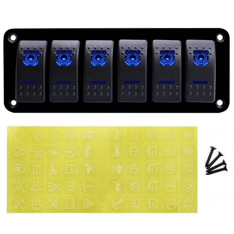 Панел/табло с 6 бутона ON/OFF - универсален, за вграждане 12V - 24V