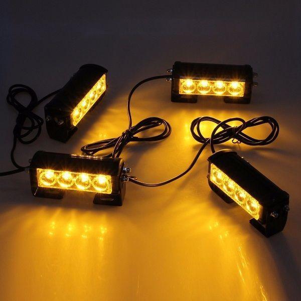 Сет 4бр LED аварийни лампи с контролер, Жълта блиц светлина 12V/24V