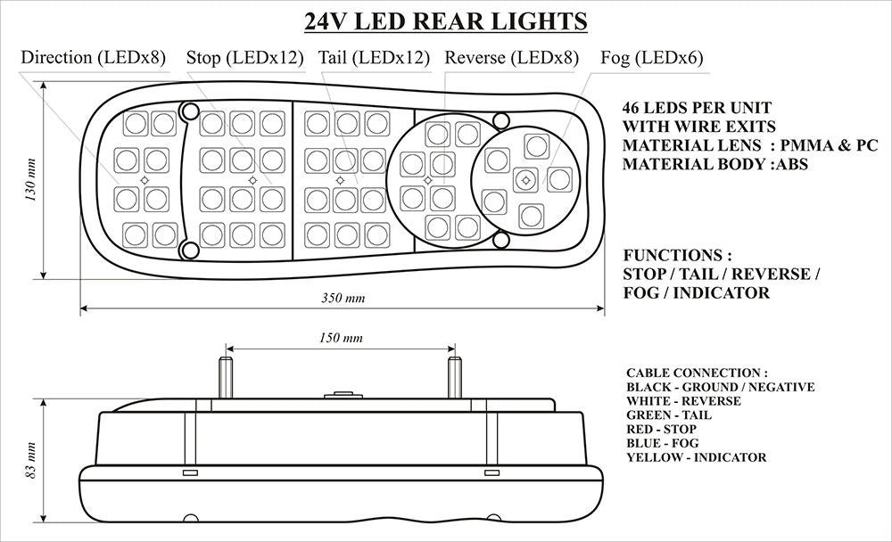 Комплект 2 бр. LED диодни стопове 24V Волта за бус камион ТИР ремарке платформа