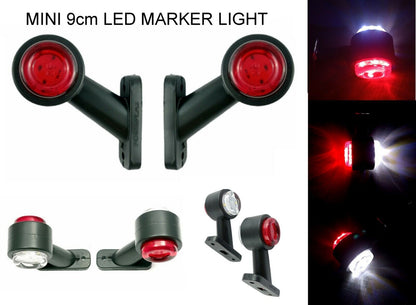 Комплект от 2 броя 12- 24V LED къси мини странични габаритни светлини тип рогче въртящи се с ротация за камион ремарке платформа каравана и др. бяло-червен 80 X 60 mm