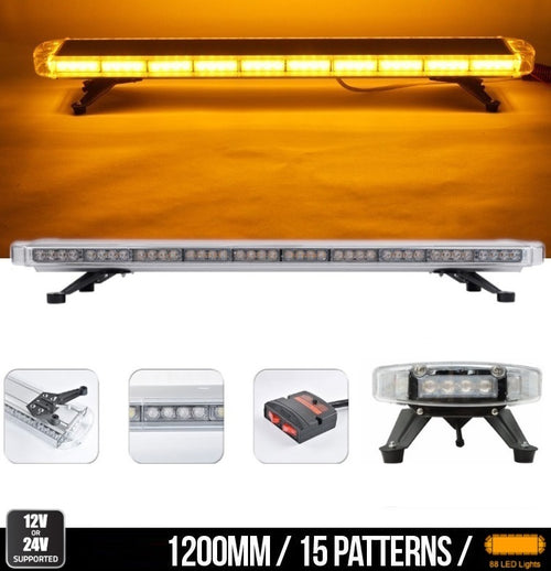 Мощна аварийна сигнална лампа 120 см 88 LED блиц маяк буркан led бар 12-24V със 15 режима на работа жълта за пътна помощ платформа снегорин багер бус ван и др.