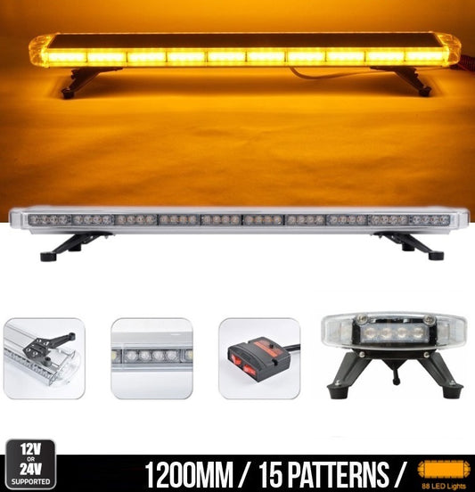 Мощна аварийна сигнална лампа 120 см 88 LED блиц маяк буркан led бар 12-24V със 15 режима на работа жълта за пътна помощ платформа снегорин багер бус ван и др.