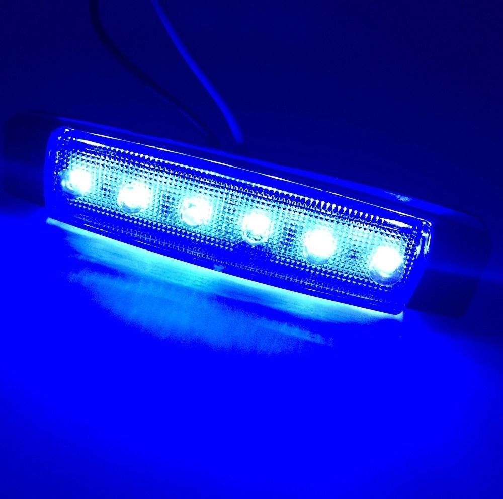 Светодиоден Маркер, габарит, токос, рибки, рибка, светлина със 6 LED за камион, бус, ван, ремарке, каравана, платформа, 12V син, сини