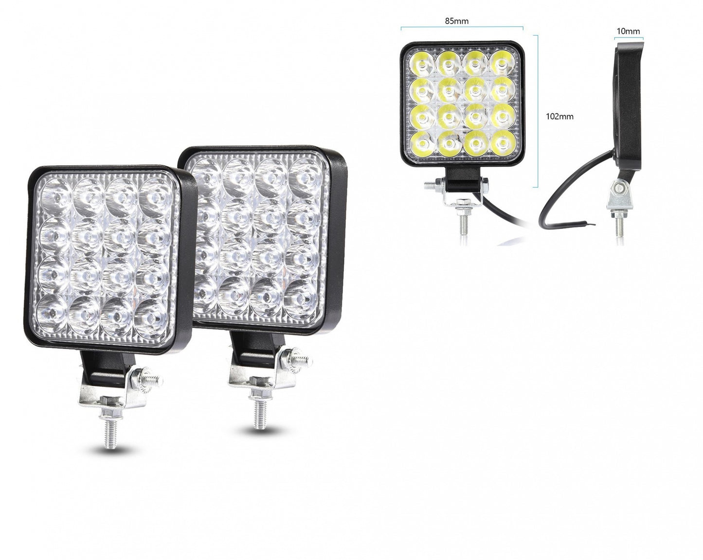 Комплект 2 Броя 48W Мини LED Диоден Фар Прожектор Дневни Светлини Диодна Лампа 12V 24V