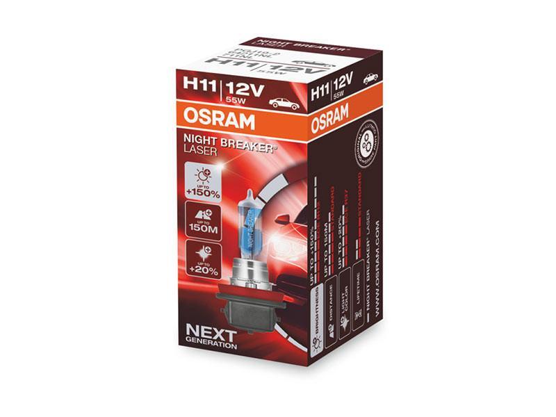 1бр. Халогенна крушка Osram H11 Night Breaker Laser +150% 12V, 55W, PGJ19-2, 1350lm