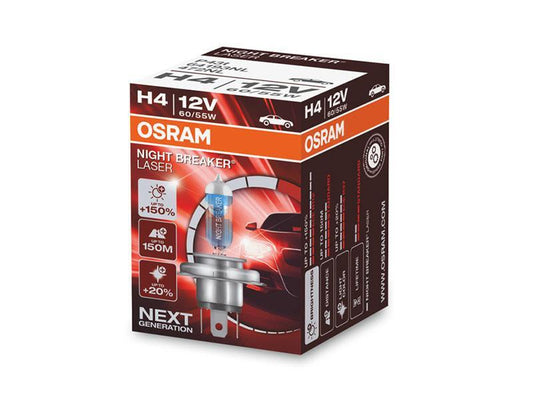 1бр. Халогенна крушка Osram H4 Night Breaker Laser +150% 12V, 60/55W, P14.5s, 1650/1000lm