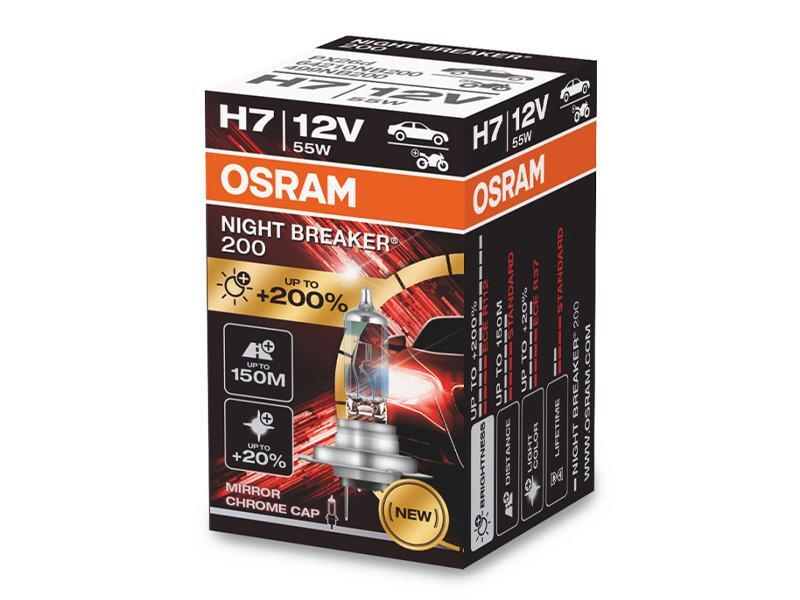 1бр. Халогенна крушка Osram H7 Night Breaker 200 12V, 58W, PX26D, 3550K, 1500lm