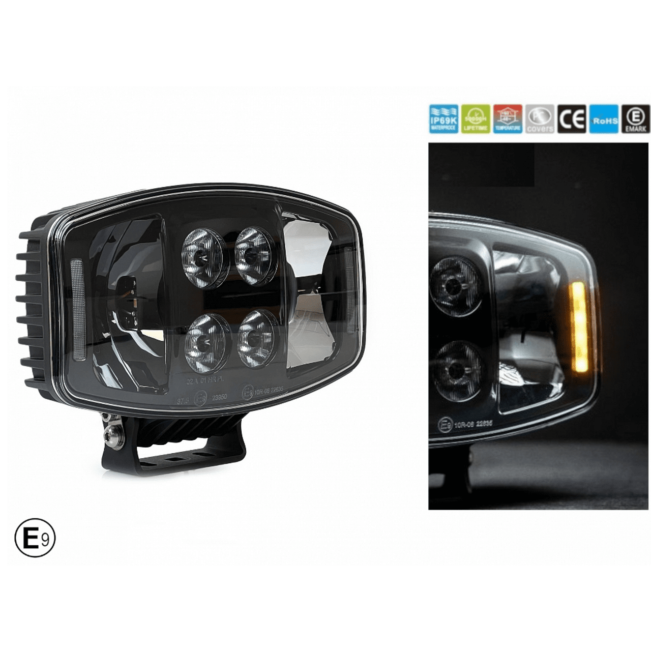 1бр LED правоъгълен фар 247мм 90W 12V/24V, бяла + жълта светлина