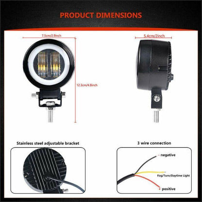 1бр Универсален Кръгъл LED халоген 3" 20W 1000lm 12V/24V диоден фар прожектор