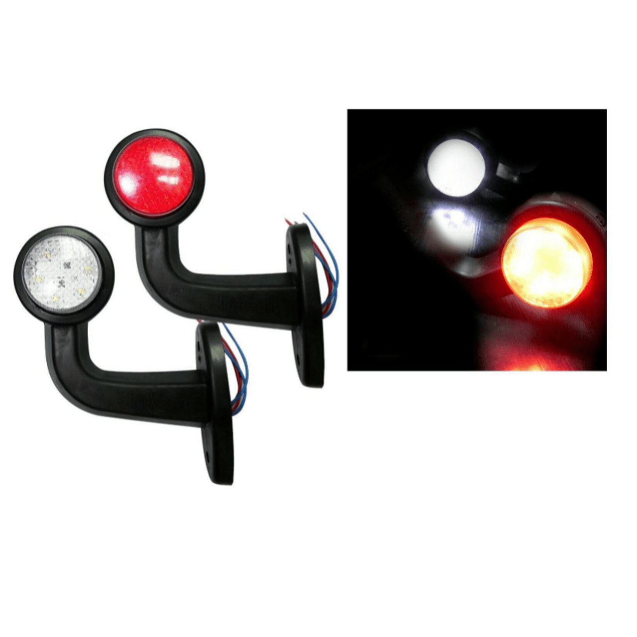 2 Броя LED Диодни Странични Рогчета Маркери Габарити Светлини За Камион Тир Ремарке Платформа 12V 24V - бяло-червено