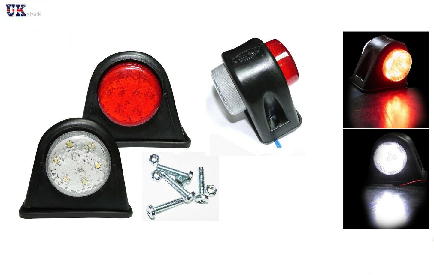 2 броя - 12V LED - Гумени Диодени Странични Маркери Рогчета Светлини За Камион Ремарке Платформа Бяло Червено
