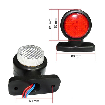 2 броя 12V LED Гумени Странични Рогчета Маркери - габаритни светлини за камион тир ремарке - 85мм х 80мм бяло-червено