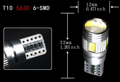 Led Крушки За Габарит, Т10 W5W LED 6 SMD, Canbus, 12V, Бяла Светлина