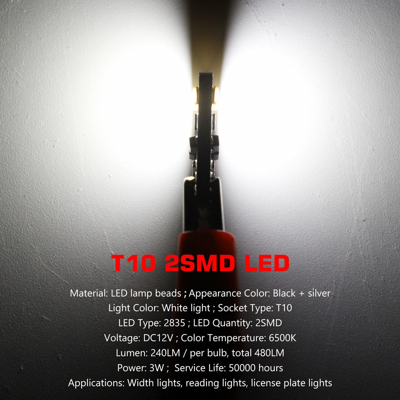Led Крушки За Габарит, Т10 W5W LED 2 SMD, 12V, Canbus, Бяла Светлина