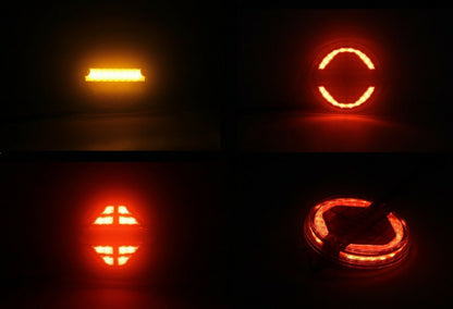 Комплект Ляв и Десен LED Светодиодни Стопове с Динамичен Бягащ Мигач, Кръгли, Тип Хамбургер , Ø13.9см , 3 Функции, Е-Мark, 12V-24V