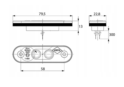 LED Светодиоден Габарит, Маркер, Токос, Червен, Овален, Е-Mark, 3 LED, 12V-24V, 8 см