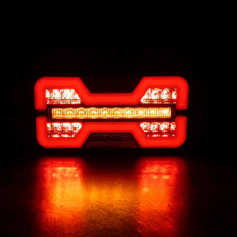 Комплект LED  Диодни Стопове, Ляв и Десен, Неон Ефект, Динамичен Бягащ  Мигач, 12V - 24V, E-Mark