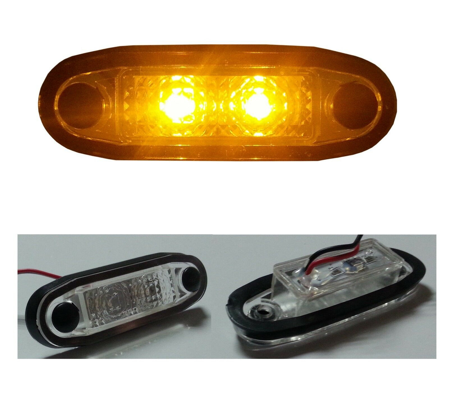 LED Светодиоден Габарит, Маркер, Токос, С Гума, Жълт Оранжев Цвят, Овален, Е-Mark, 24V, 7,5 см