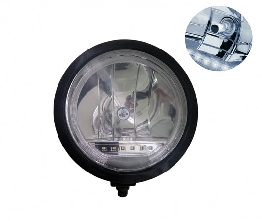 Един 1 Брой Халоген, Фар, Ø 225мм, 12V 24V, Крушка H1 + 6 LED Диода, E-Mark, За Камион, Трактор, Багер, Земеделски Машини и др.
