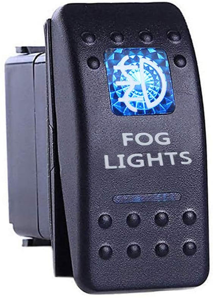 Копче, Бутон, За Вграждане, за Фарове За Мъгла, Халогени, LED  Бар, 12V - 24V, Надпис  FOG LIGHTS , Синя Светлина