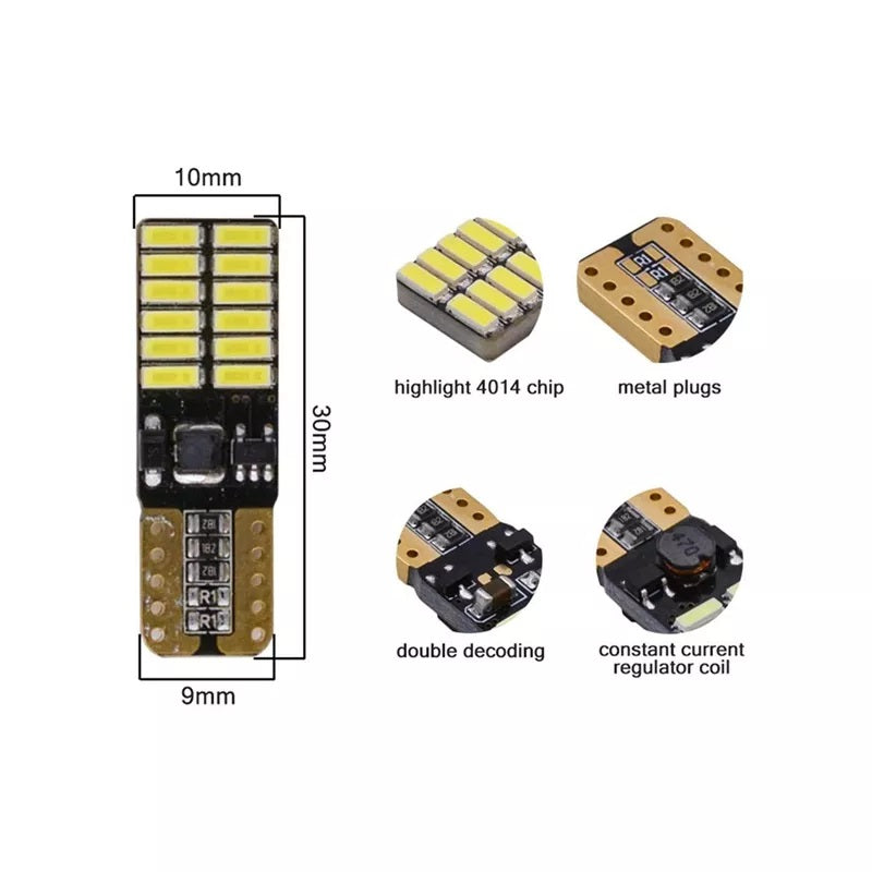 Комплект от 2 броя T10 Led крушки, W5W 4014 24SMD, 12V 24 V, бяла светлина 6000K в блистер