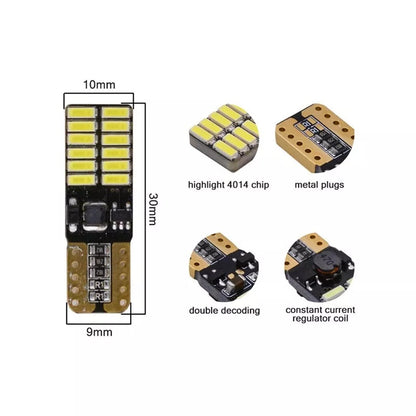 Комплект от 2 броя T10 Led крушки, W5W 4014 24SMD, 12V 24 V, бяла светлина 6000K в блистер