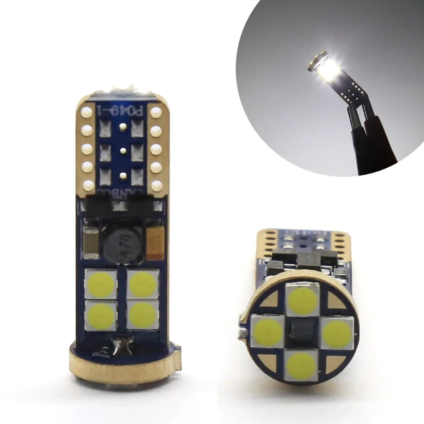 Комплект от 2 броя T10 Led крушки, 12 SMD светодиода, W5W, Canbus, 12V - 24V , бяла светлина 6000K
