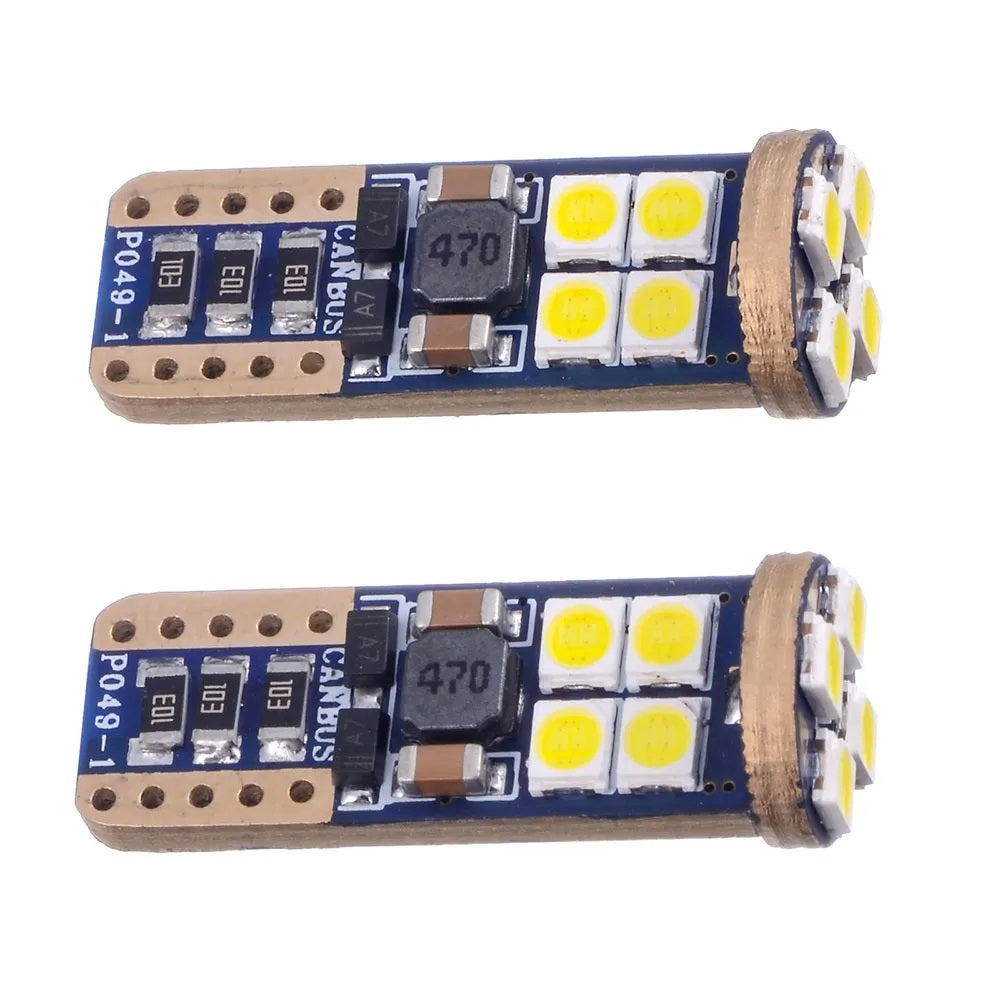 Комплект от 2 броя T10 Led крушки, 12 SMD светодиода, W5W, Canbus, 12V - 24V , бяла светлина 6000K