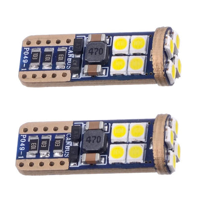 Комплект от 2 броя T10 Led крушки, 12 SMD светодиода, W5W, Canbus, 12V - 24V , бяла светлина 6000K