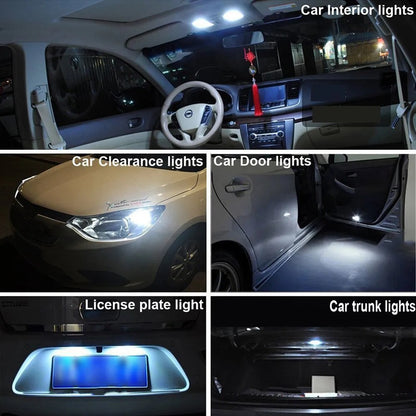 Комплект от 2 броя T10 Led крушки, 12 SMD светодиода, W5W, Canbus, 12V - 24V , бяла светлина 6000K