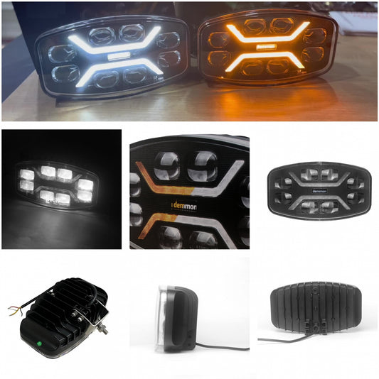 LED мощен диоден фар халоген лампа 12V - 24V 48W бяло-жълто за АТВ джип камион трактор земеделски и селскостопански машини и др. 245 x 139.4 x 90 mm E-mark E9
